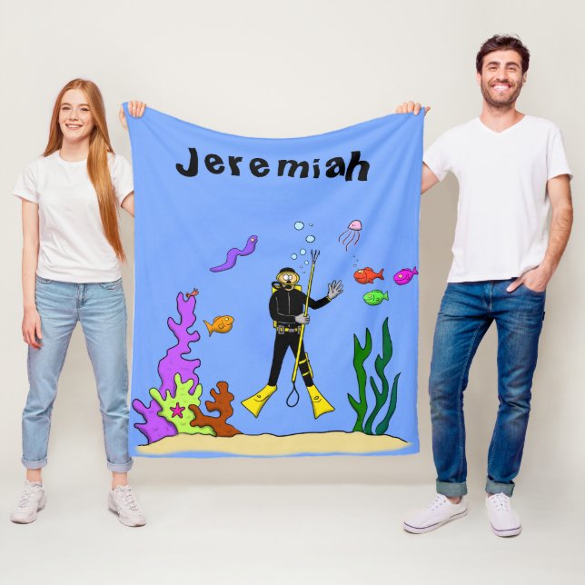 Funny Scuba Diver und Fischarten Cartoon Fleecedecke (Beispiel)