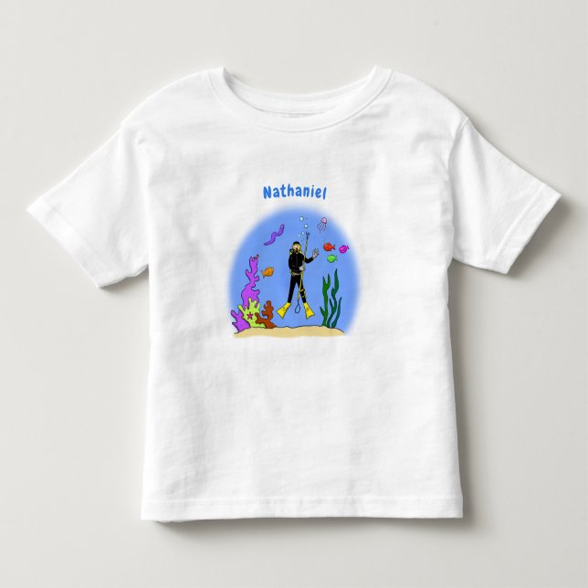 Funny Scuba Diver und Fischarten Cartoon Kleinkind T-shirt (Vorderseite)