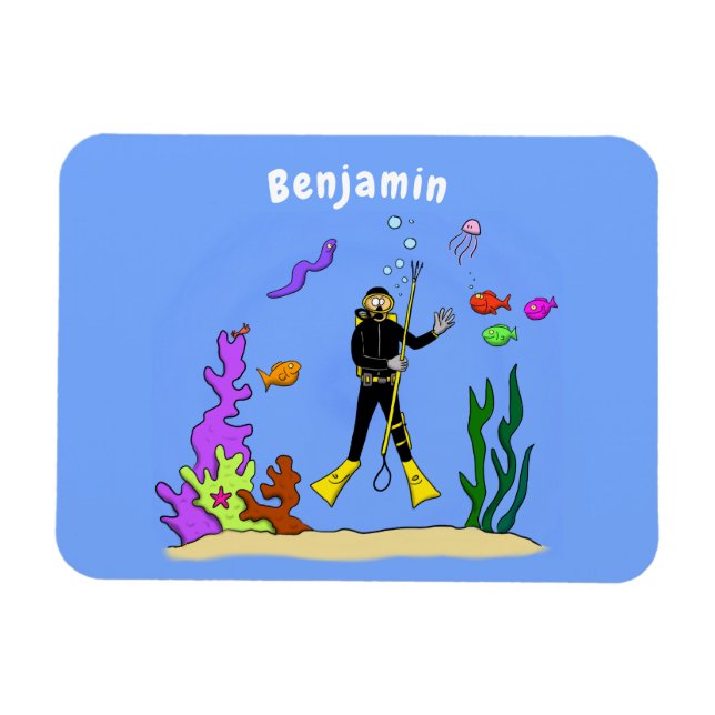Funny Scuba Diver und Fischarten Cartoon Magnet (Horizontal)