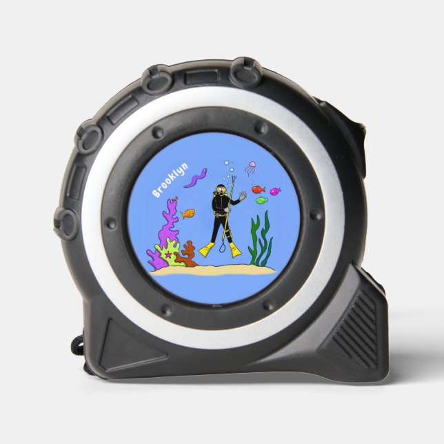 Funny Scuba Diver und Fischarten Cartoon Maßband (Vorderseite)