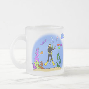 Funny Scuba Diver und Fischarten Cartoon Mattglastasse