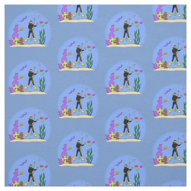 Funny Scuba Diver und Fischarten Cartoon Stoff (Muster)