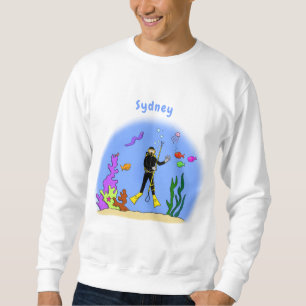 Funny Scuba Diver und Fischarten Cartoon Sweatshirt