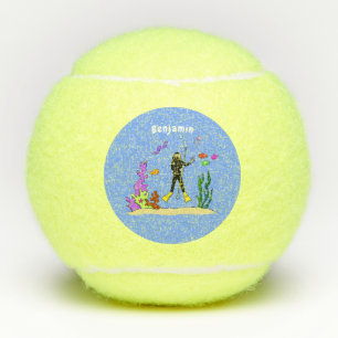 Funny Scuba Diver und Fischarten Cartoon Tennisbälle