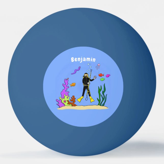 Funny Scuba Diver und Fischarten Cartoon Tischtennisball (Vorderseite)