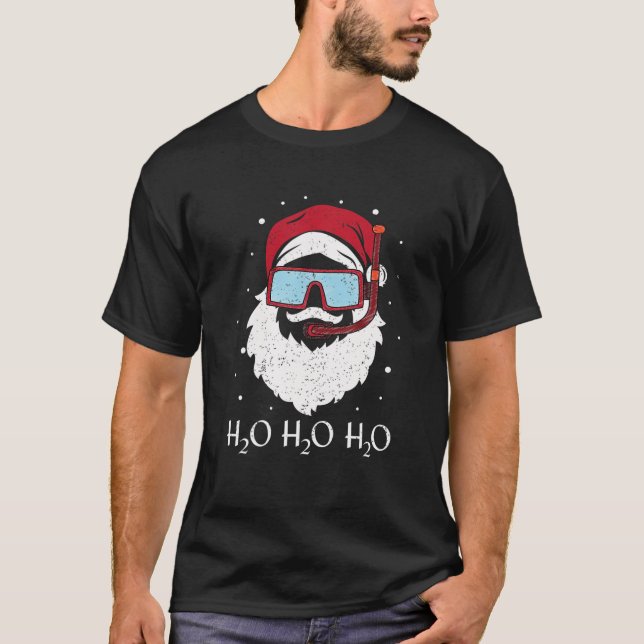 Funny Scuba Santa Claus Diving H2O H2O H2O Pun Men T-Shirt (Vorderseite)
