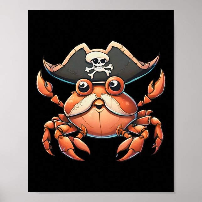 Funny Sea Creature Ocean Pirate Crab Jagd Saille Poster (Vorne)