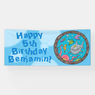 Funny Sea Lebewesen unter Wasser Cartoon Geburtsta Banner