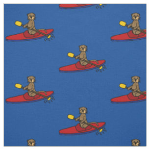 Funny Sea Otter Kayaking Cartoon Stoff