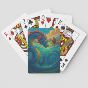Funny Sea Schlange spielt mit einer Fantasie der F Spielkarten