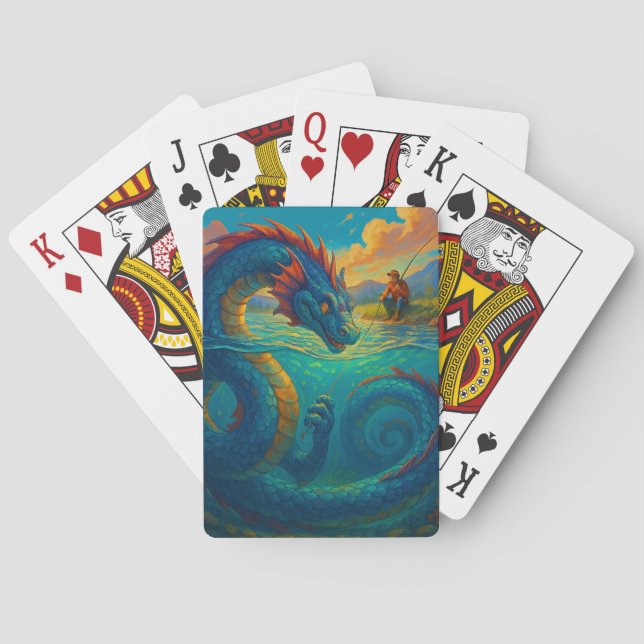 Funny Sea Schlange spielt mit einer Fantasie der F Spielkarten (Rückseite)