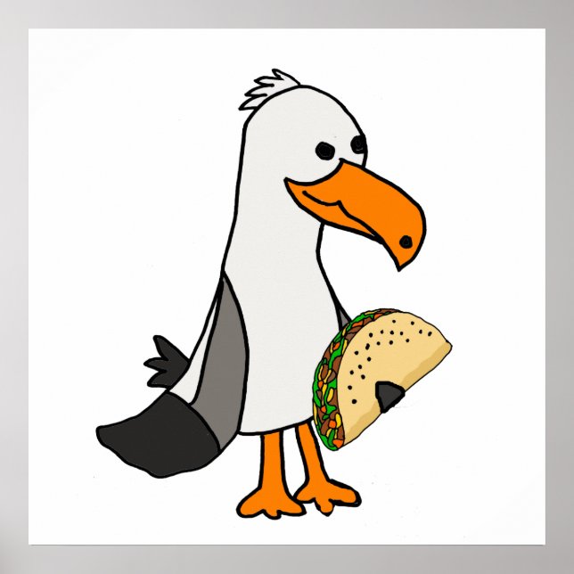 Funny Seagull Bird frisst Taco Cartoon Poster (Vorne)
