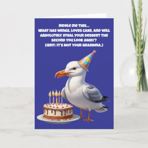 Funny Seagull Birthday Riddle - Kuchen auf Gefahr! Karte