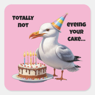 Funny Seagull Cake Joke - Totally Innocent! Quadratischer Aufkleber