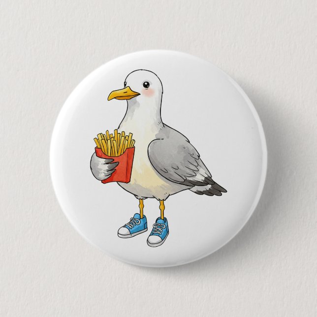 Funny Seagull Fries Sneakers Button (Vorderseite)