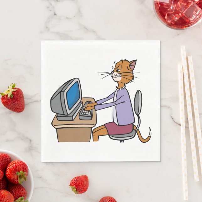Funny Secretary Cat Cartoon Büro Humor Serviette (Beispiel)