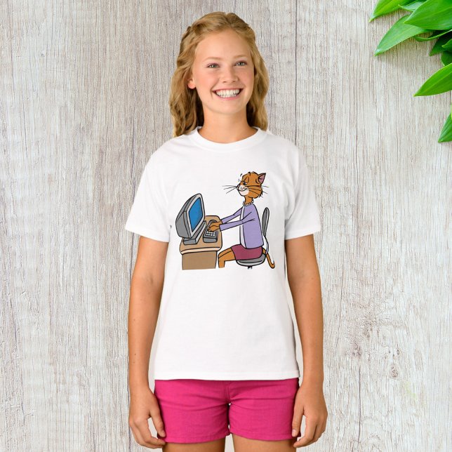 Funny Secretary Cat Cartoon Büro Humor T-Shirt (Von Creator hochgeladen)