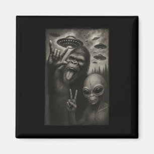 Funny Selfie Bigfoot Alien Sasquatch Rock On Hand Magnet