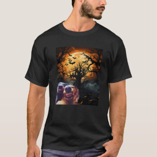 Funny selfie Hunde mit Moon Funny Halloween Hund L T-Shirt