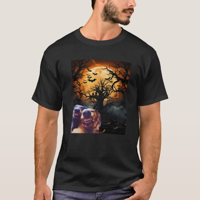 Funny selfie Hunde mit Moon Funny Halloween Hund L T-Shirt (Vorderseite)