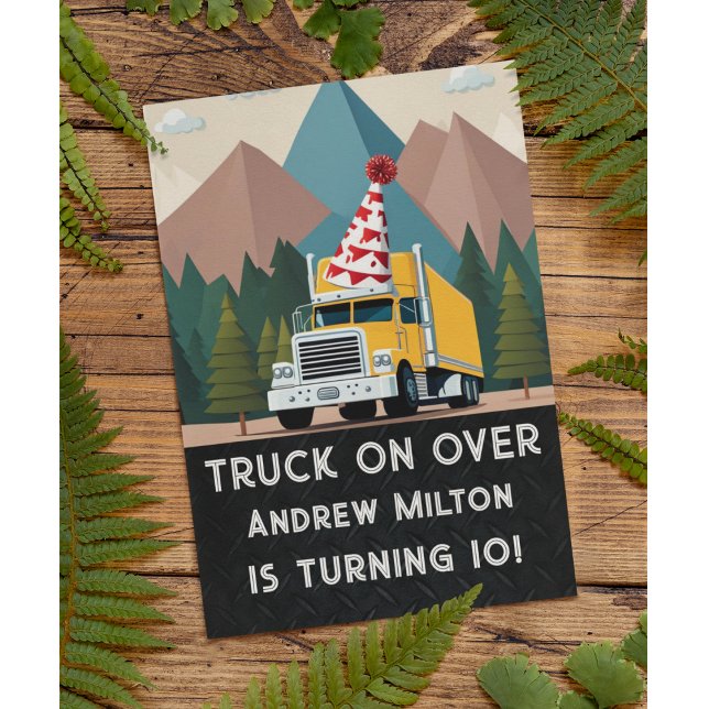 Funny Semi Truck Birthday Equipment Party Einladung (Funny transport truck birthday party invitation)