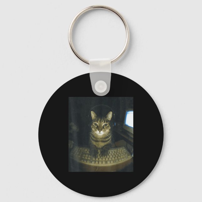 Funny Serious Gamer Cat Lovers Stud Kitty Cat Meme Schlüsselanhänger (Vorderseite)