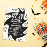 Funny Shake dein boo-ty-glühendes Ghosts Halloween Einladung<br><div class="desc">Dieses niedliche und coole Halloween-Party ist das perfekte Design für Ihre Gäste. Es zeigt handgezeichnet Geisterbilder, die auf einem schwarzen abstrakten Hintergrund rund um den Rand wirbeln. Es enthält den Satz "Schütteln Sie Ihren Körper", in weißer, leuchtender Typografie. Es ist lustig, modern, einfach, einzigartig und beängstigend, das perfekte Design für...</div>