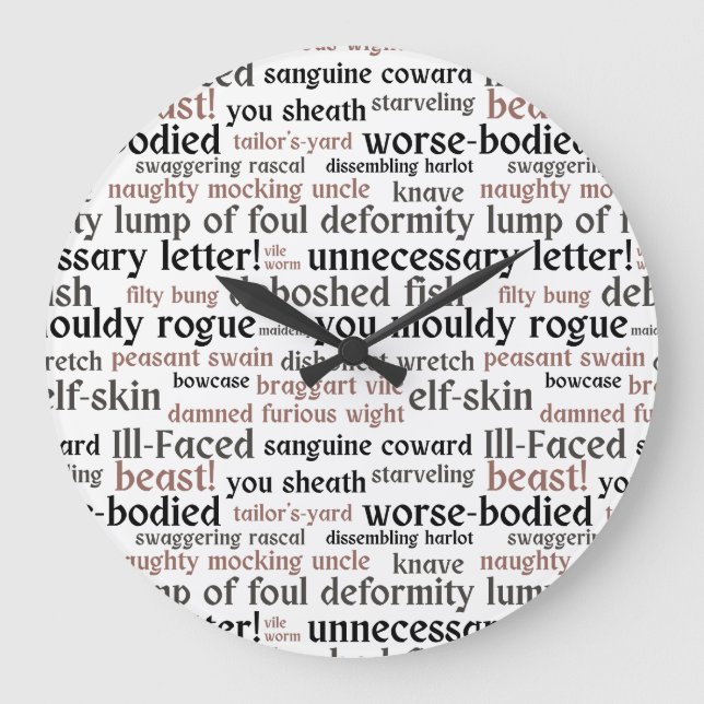 Funny Shakespeare Insult Klassisches Literaturbuch Große Wanduhr (Vorderseite)