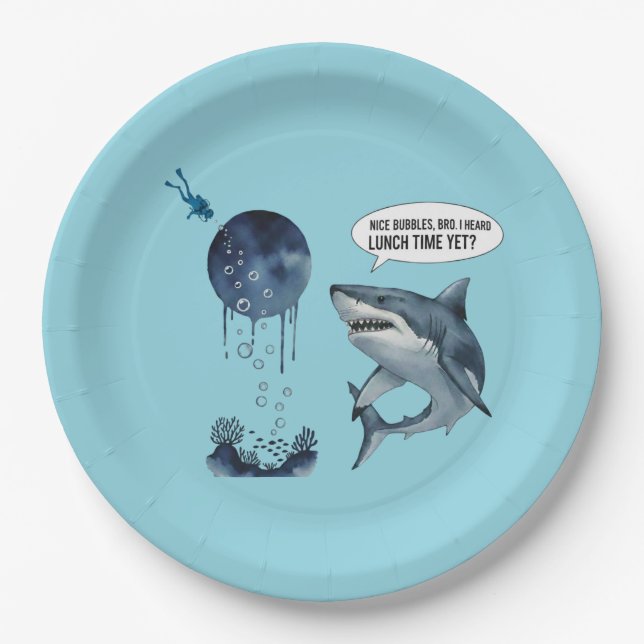 Funny shark birthday party pappteller (Vorderseite)
