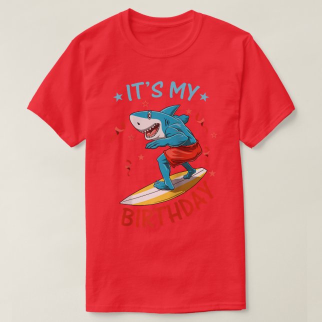Funny Shark Birthday Summer Surfer Bday Surfboard  T-Shirt (Design vorne)