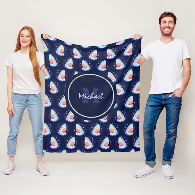 Funny Shark Boy Stars Navy Blue Naugram Fleecedecke (Beispiel)