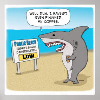 Funny Shark braucht Kaffee vor der Arbeit