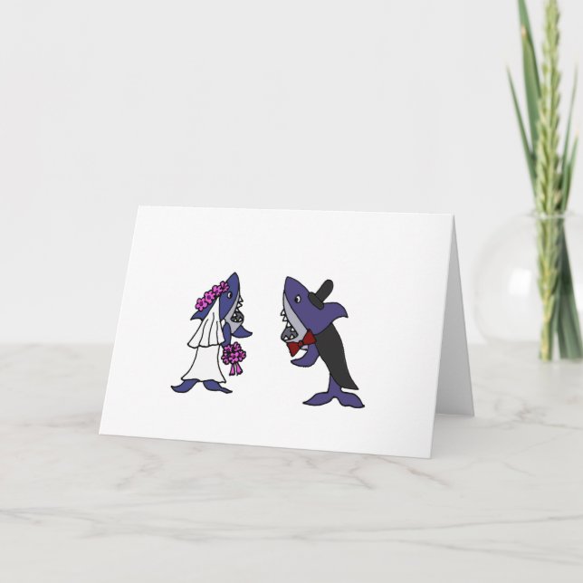 Funny Shark Briand Groom Wedding Cartoon Karte (Vorderseite)
