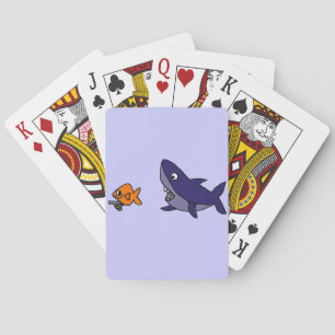 Funny Shark Chasing Goldfish with Gun Spielkarten