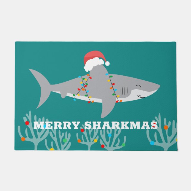Funny Shark Christmas Door Mat Fußmatte (Vorderseite)