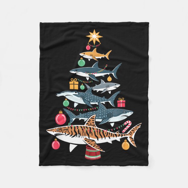 Funny Shark Christmas Tree  Fleecedecke (Vorderseite)