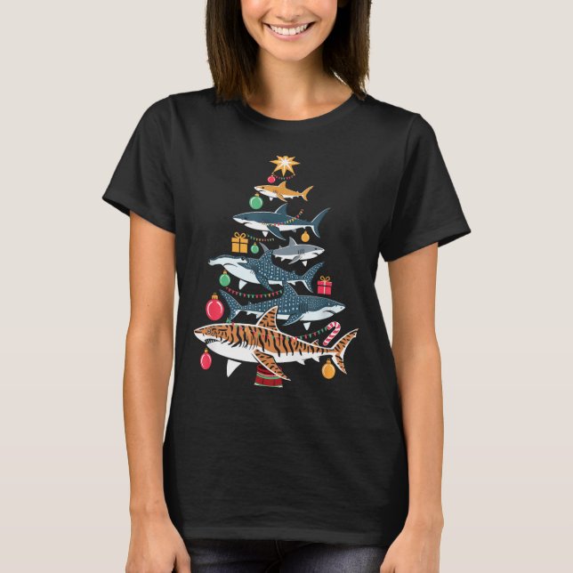 Funny Shark Christmas Tree  T-Shirt (Vorderseite)