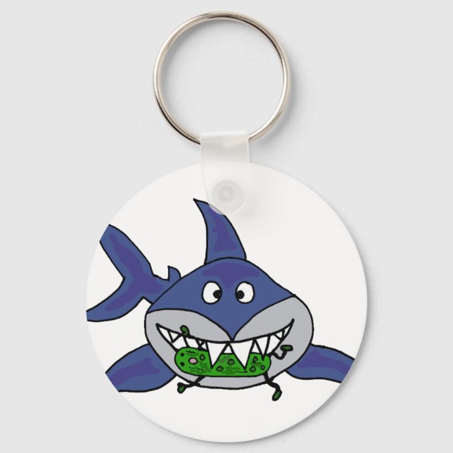 Funny Shark Eating Pickle Man Cartoon Schlüsselanhänger (Vorderseite)