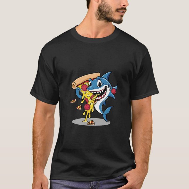 Funny Shark Eating Pizza T-Shirt (Vorderseite)