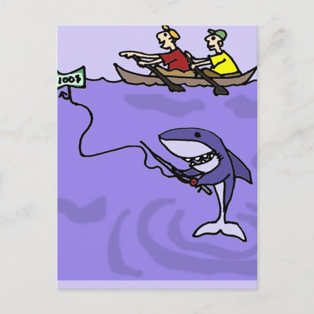 Funny Shark Fischen mit Geld Postkarte (Vorderseite)