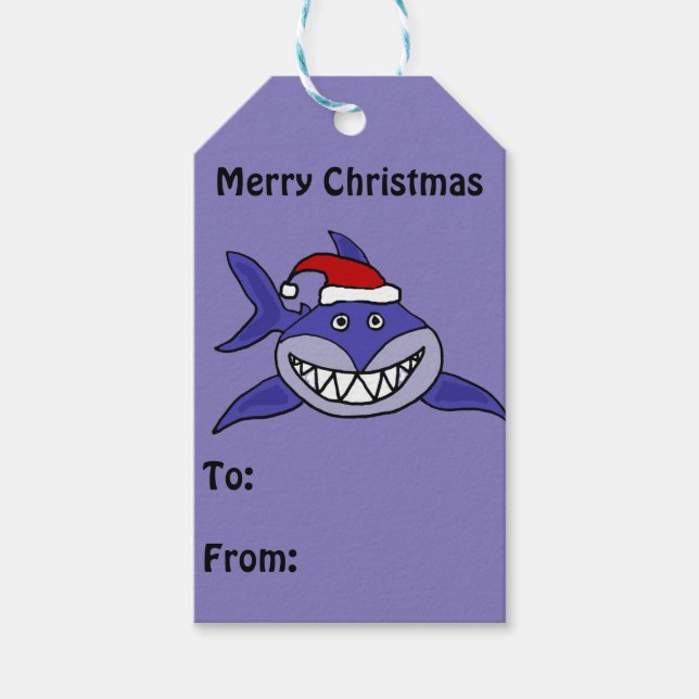 Funny Shark in der Weihnachtsmannmütze Weihnachtsg Geschenkanhänger (Vorderseite)