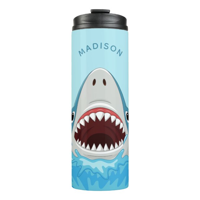 Funny Shark individuelle Name Handy-Wäscher Thermosbecher (Vorderseite)