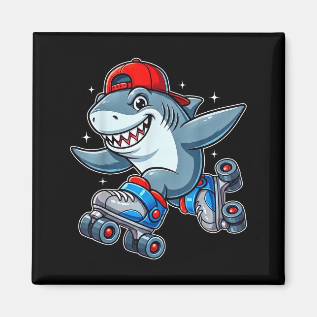 Funny Shark On Roller Skates Cute Cool Skater Anim Magnet (Vorne)