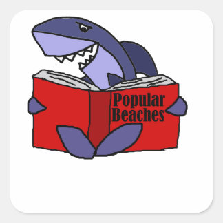 Funny Shark Reading Populäre Strände buchen Quadratischer Aufkleber