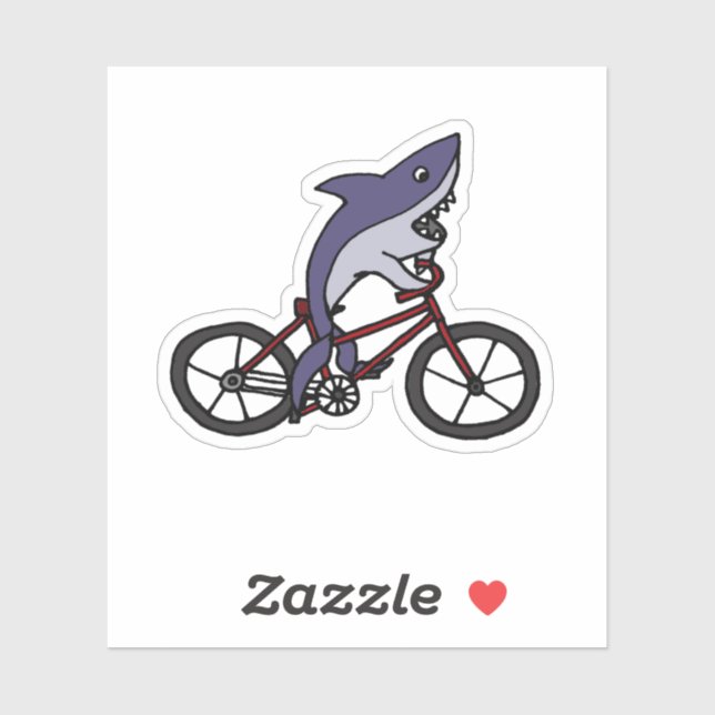 Funny Shark Riding Bicycle Cartoon Aufkleber (Blatt)