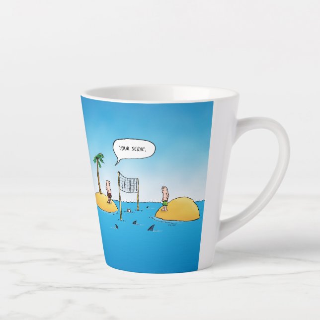 Funny Shark Volleyball Cartoon Milchtasse (Rechts)