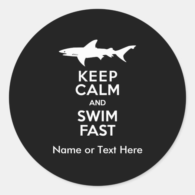Funny Shark Warning - Behalten Ruhe und Swim Fast Runder Aufkleber (Vorderseite)