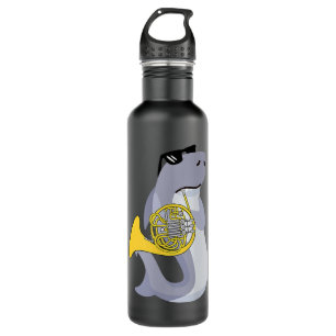 Funny Shark Wearing Sonnenbrillen Playing Französi Edelstahlflasche