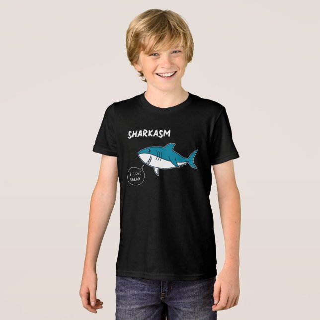 Funny Sharkasm 'I Love Salad' Cartoon T-Shirt Grap Tri-Blend Shirt (Vorderseite voll)