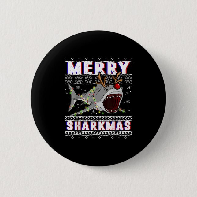 Funny Sharkmas Hai Ugly Weihnachtssüßer Button (Vorderseite)